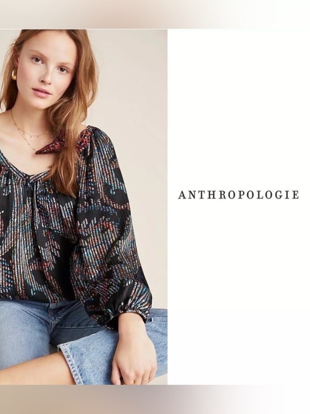 Anthropologie Maeve Madeira Burnout Satin Blouse Large NWOT